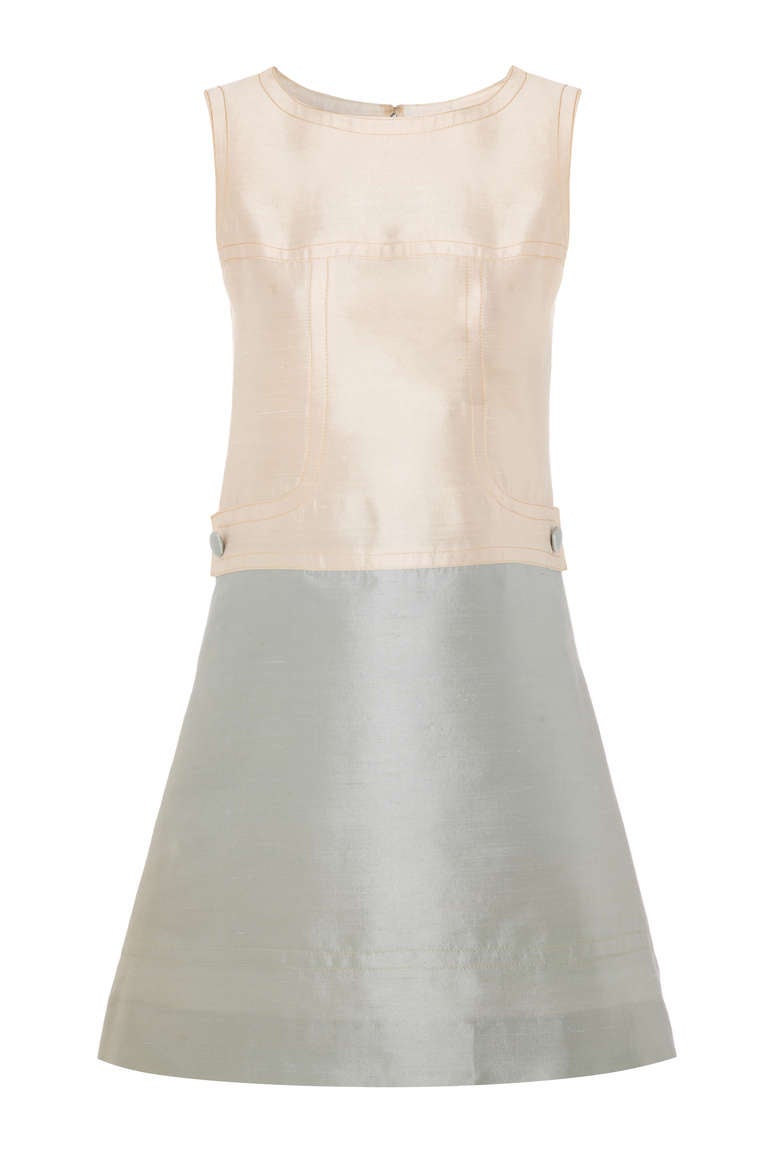 1960’s Louis Feraud Blue and Cream Silk Suit In Excellent Condition In London, GB
