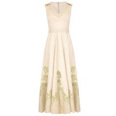 Exceptional 1950s Couture Made Cream Silk Gown 11