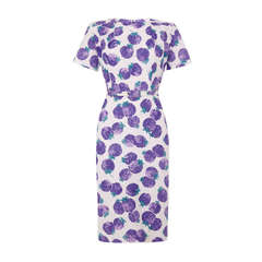 1950’s Textured Cotton Dress With Purple Fruit Print