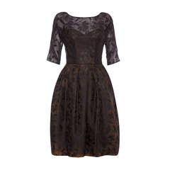 1950’s Sheer Black Dress With Leaf Print and Gold Underlay