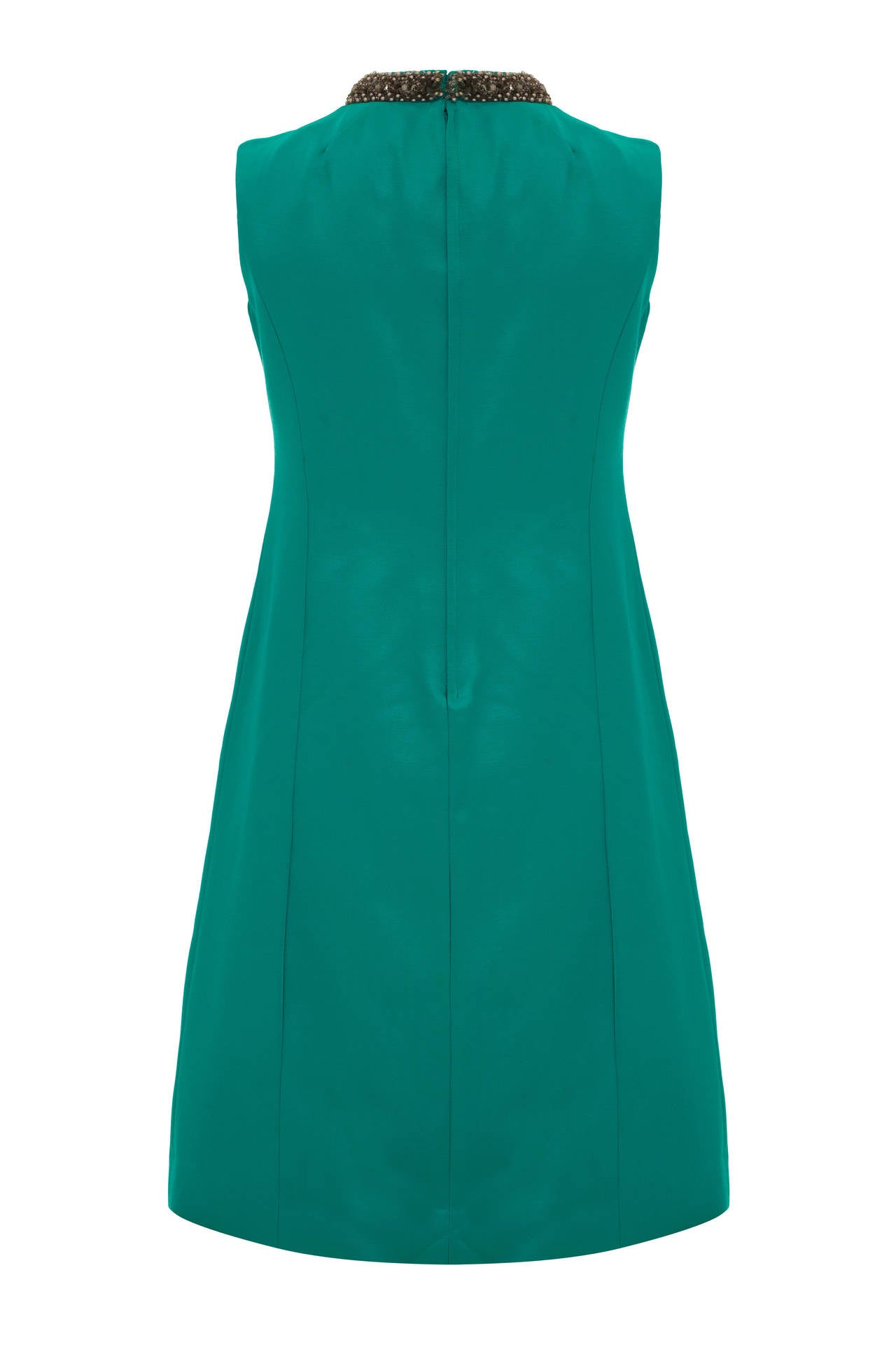 1960s Sea Green Silk Embellished Dress