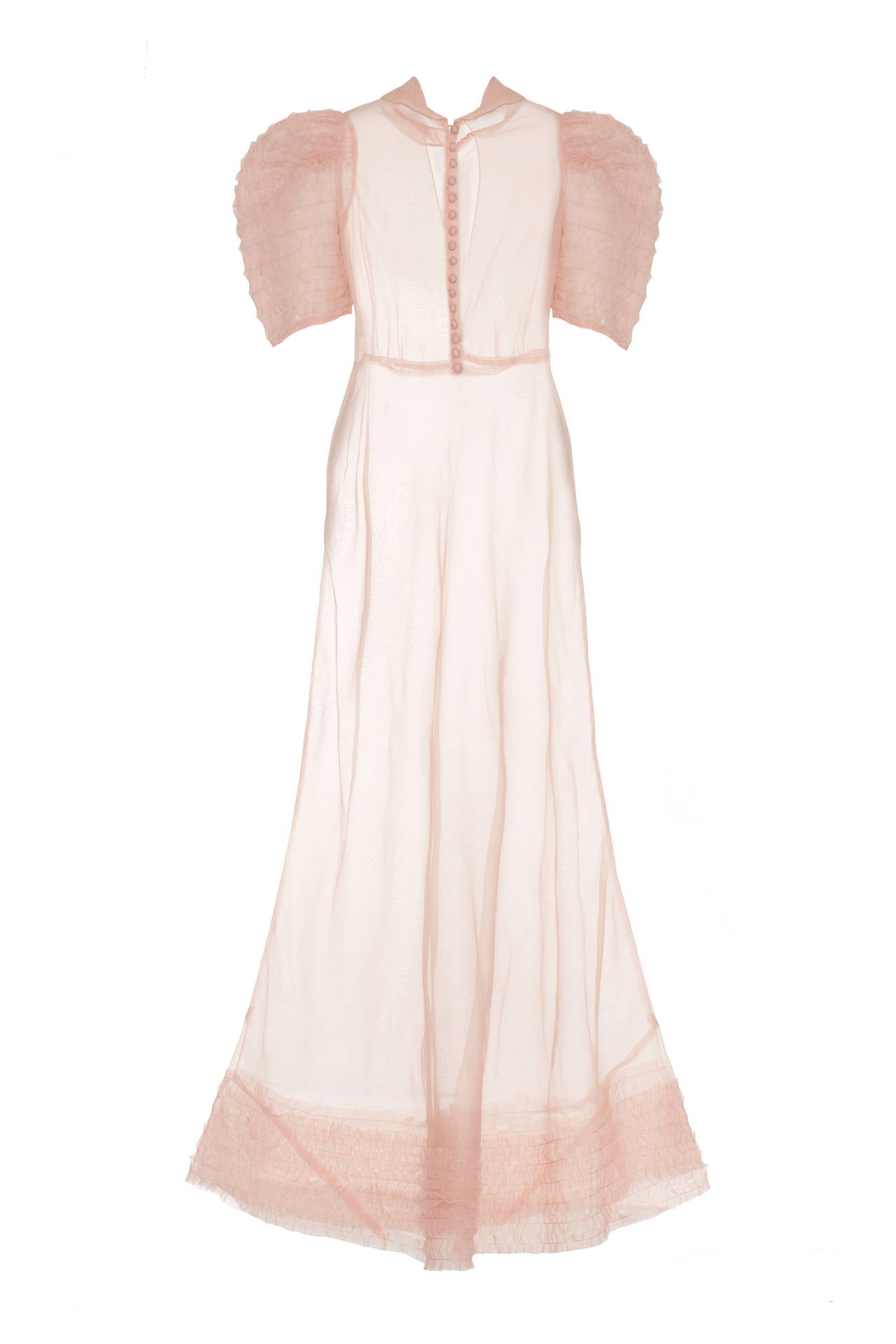 1930s Sheer Pink Organza Tea Gown with Slip