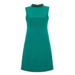1960s Sea Green Silk Embellished Dress