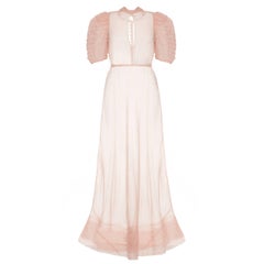 Vintage 1930s Sheer Pink Organza Tea Gown with Slip