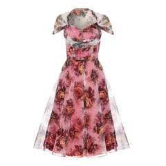 1950’s Suzan Novell Pink Floral Organza Dress