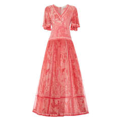 1970’s Bessi Pink Silk Jersey and Chiffon Maxi Dress 5