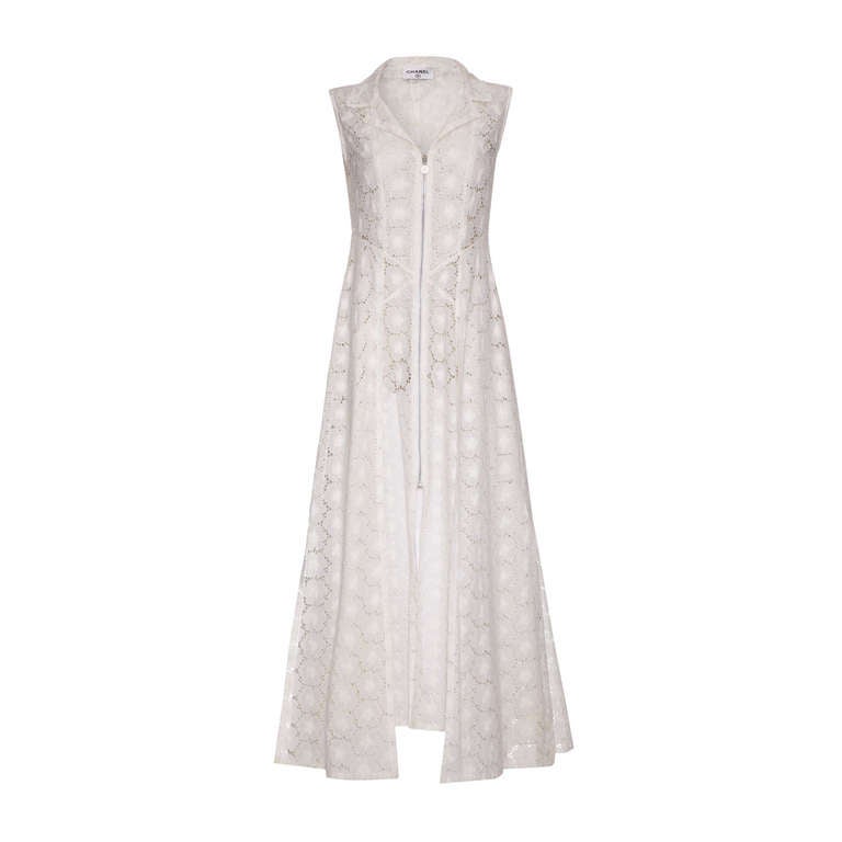 1990’s Chanel White Lace Dress With Zip Fastening