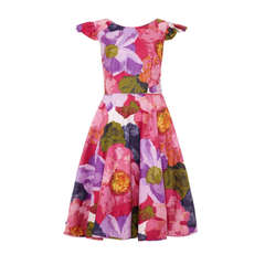 1950s Heavy Cotton Dress with Large Floral Print