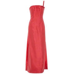1960s Frank Usher Coral Silk Gown 1