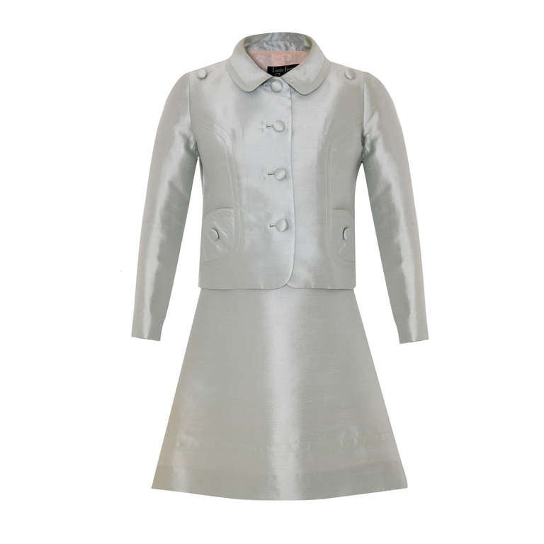 1960’s Louis Feraud Blue and Cream Silk Suit