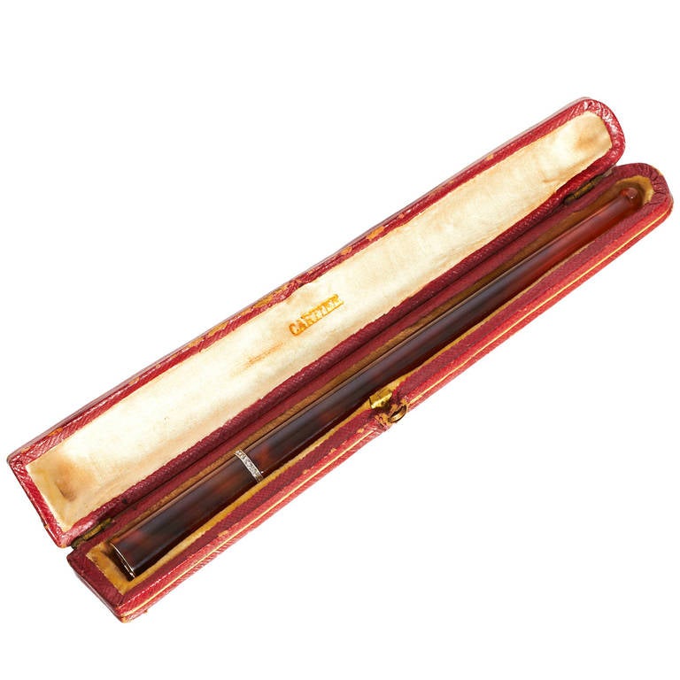 1920s Cartier Tortoiseshell, Platinum & Diamond Cigarette Holder