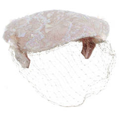 Vintage 1950s Pink Sequined Hat with Net