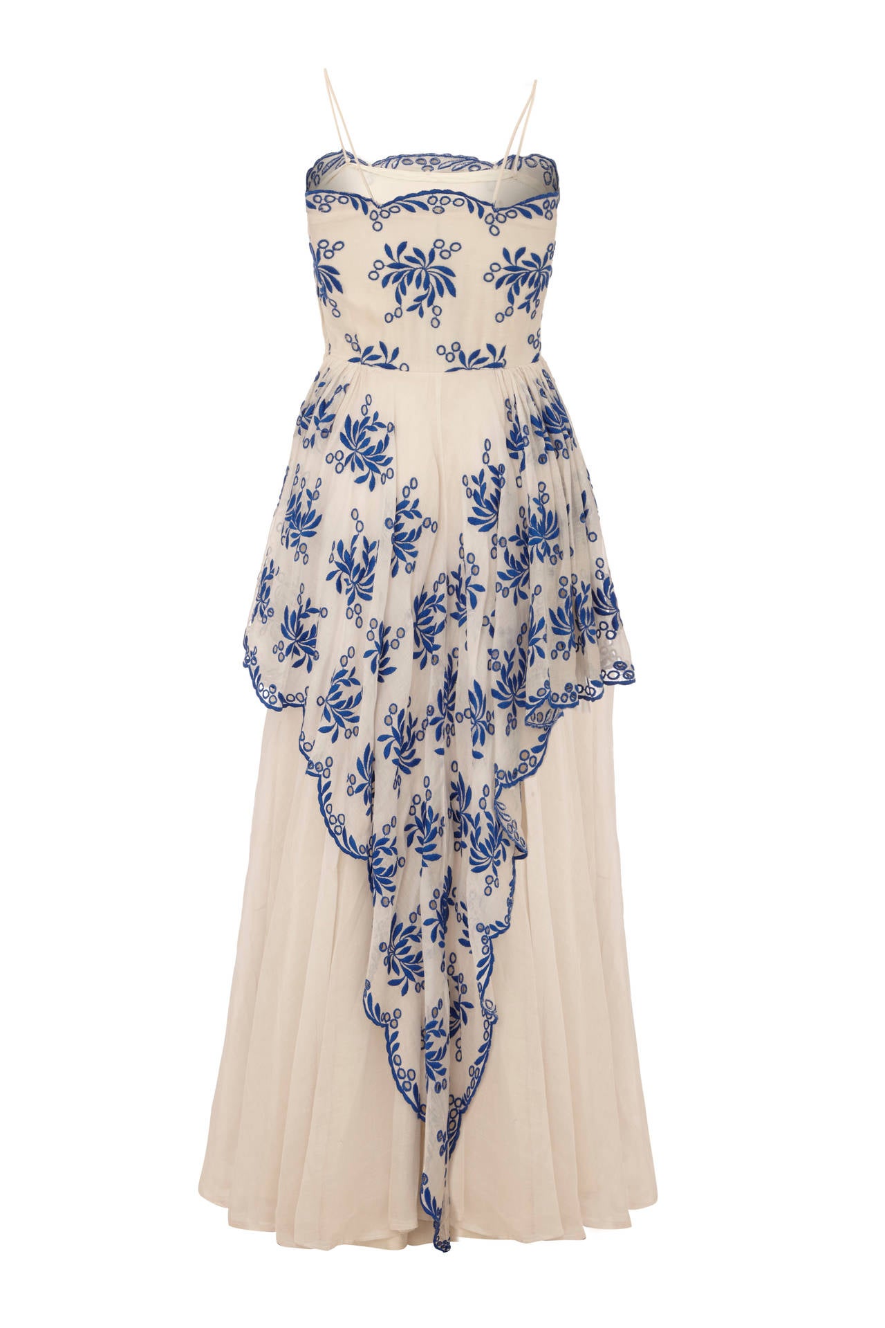 1930s Organza & Blue Embroidered Gown