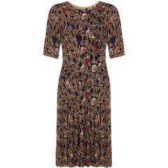 1940s Crepe Dress with Farm Scenes