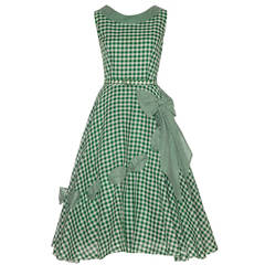 Vintage 1950s Green Gingham Ribbon Dress