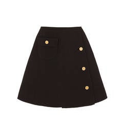 Vintage 1960s Courreges Black Wool A-Line Skirt