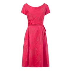 Vintage 1950s Christian Dior Pattern Hot Pink Silk Floral Brocade Dress