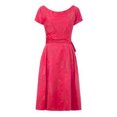 1950s Dior Style Hot Pink Floral Brocade Dress 2