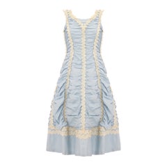 1950s Ruched Pale Blue Dress with Crochet Lace