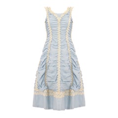 Vintage 1950s Ruched Pale Blue Dress with Crochet Lace