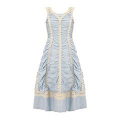 1950s Ruched Pale Blue Dress with Crochet Lace 11