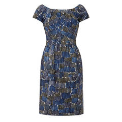 1950s Frank Usher Printed Blue Silk Dress 4