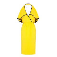 1960s Mollie Parnis Yellow & Black Halterneck Ruffle Dress 8