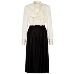 Vintage 1970s Haute Couture Lanvin Monochrome Silk Dress