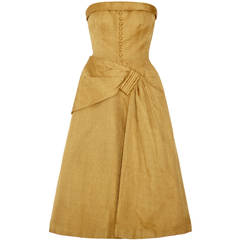 1950s Couture Dior Style Gold Strapless Dress