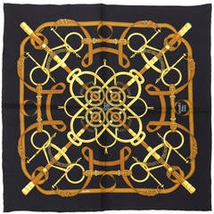 1970s Black and Gold Eperon d’Or Hermès Scarf