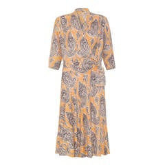 1940s Peach Printed Crepe Dress