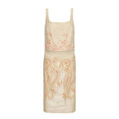 1960s Cream and Peach Beaded Cocktail Dress 5