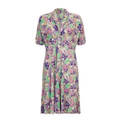 1940s Grey Floral Print Dress