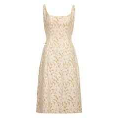 1950s Rappi Cream and Gold Floral Brocade Dress