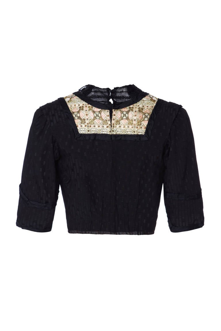 Edwardian Black Silk Top with Embroidery at 1stDibs