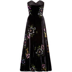 1940s Black Velvet Hand Painted Dress