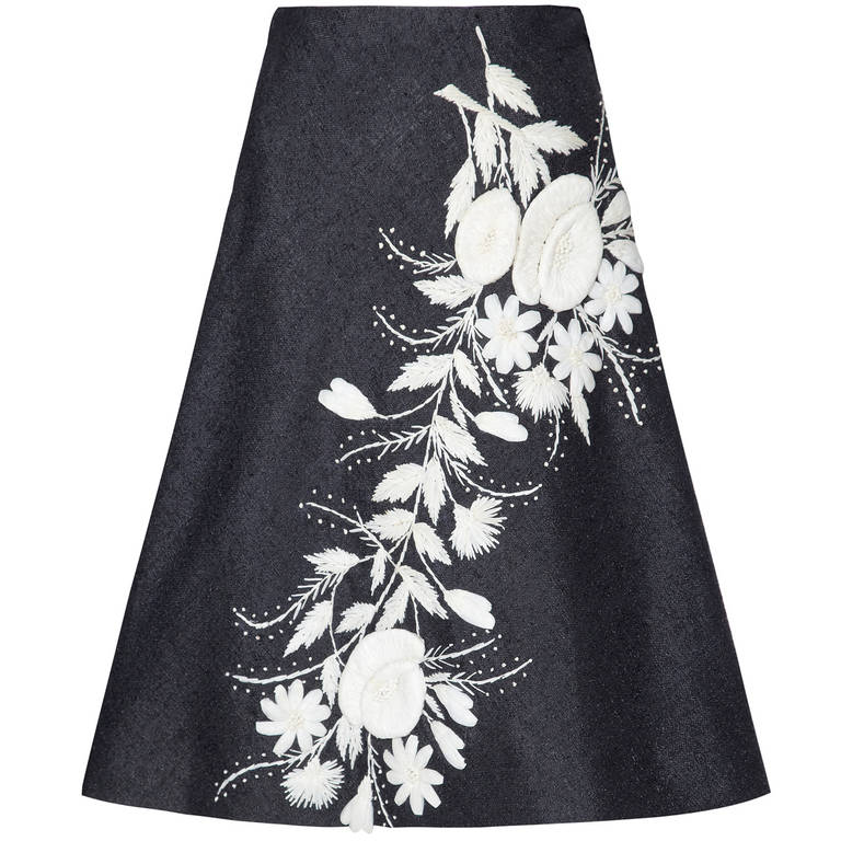 1950s Black Linen & White Raffia Italian Skirt
