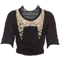 Antique Edwardian Black Silk Top with Embroidery