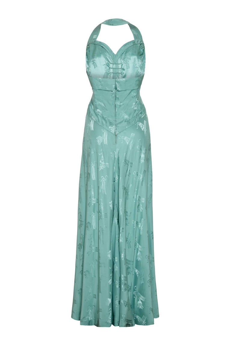 1940s Aquamarine Halter Neck Ball Gown