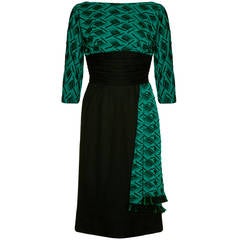1950s Black and Green Jersey Dress