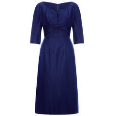 1950s Midnight Blue Silk Cocktail Dress