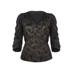 1930s Black and Gold Leaf Velvet Lame Top 7