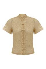 Antique 1920s Oriental Style Taupe Silk Tape Lace Blouse