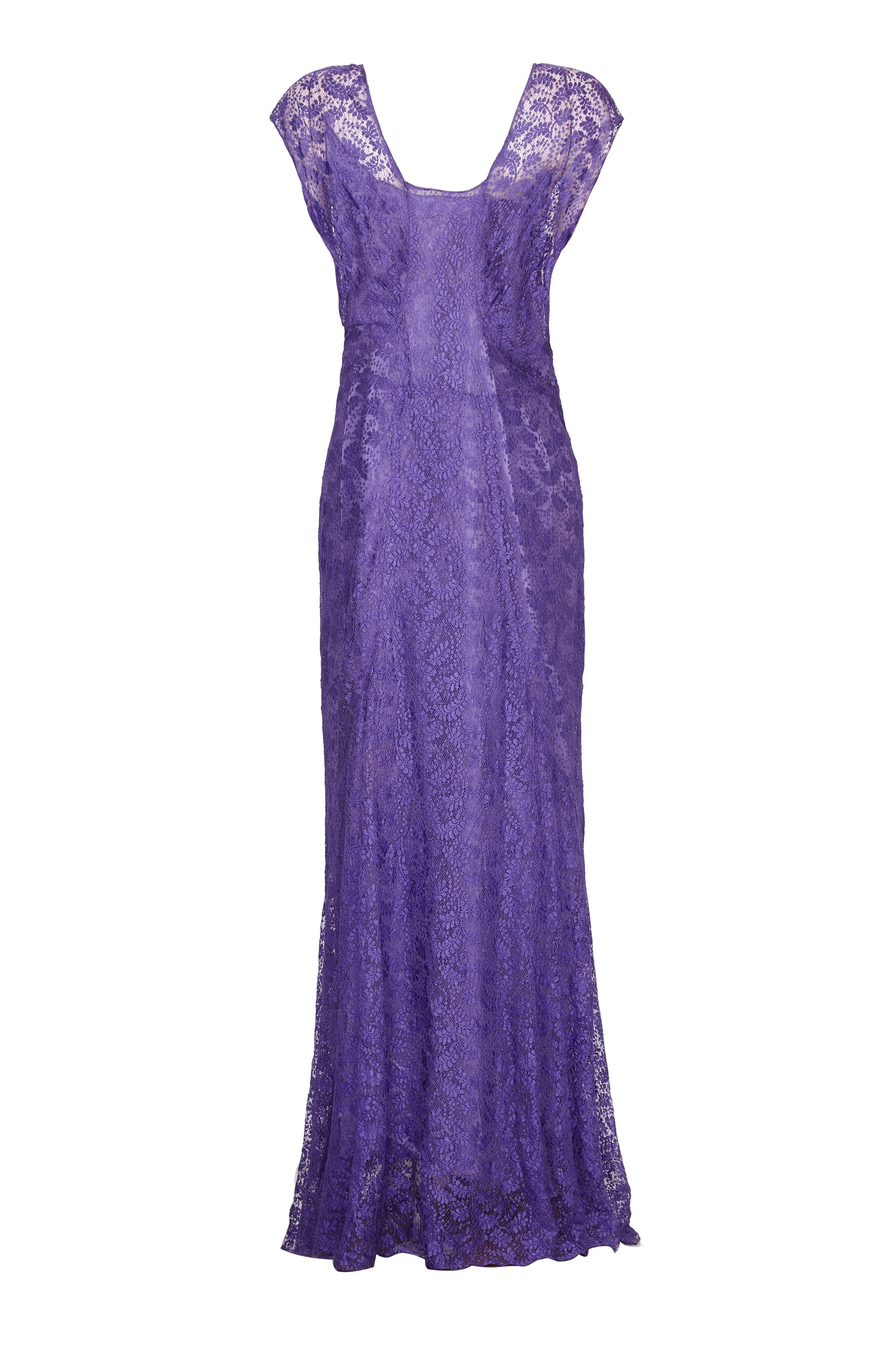 Women's 1930s Purple Lace Dress with Caplet 