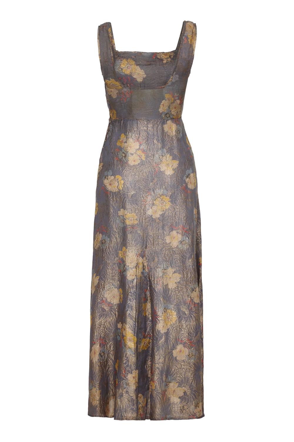 1930s Grey and Gold Lame Floral Dress For Sale at 1stdibs
