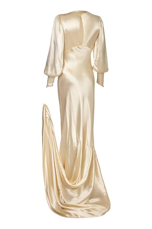 Beautiful 1930s Ivory Hammered Silk Satin Bias Cut Dress w Original Jacket & Belt