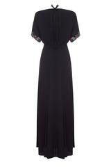 1940s Long Black Crepe Dress with Sequined Florals