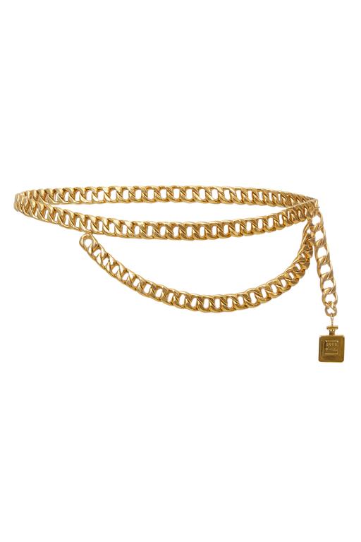 1990s Chanel Coco Mademoiselle Bottle Charm Gold Chain Belt at 1stDibs ...