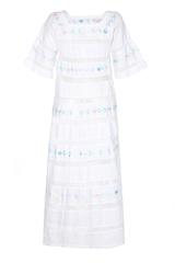 Abito da sposa messicano in cotone ricamato bianco di Tachi Castillo degli anni '70