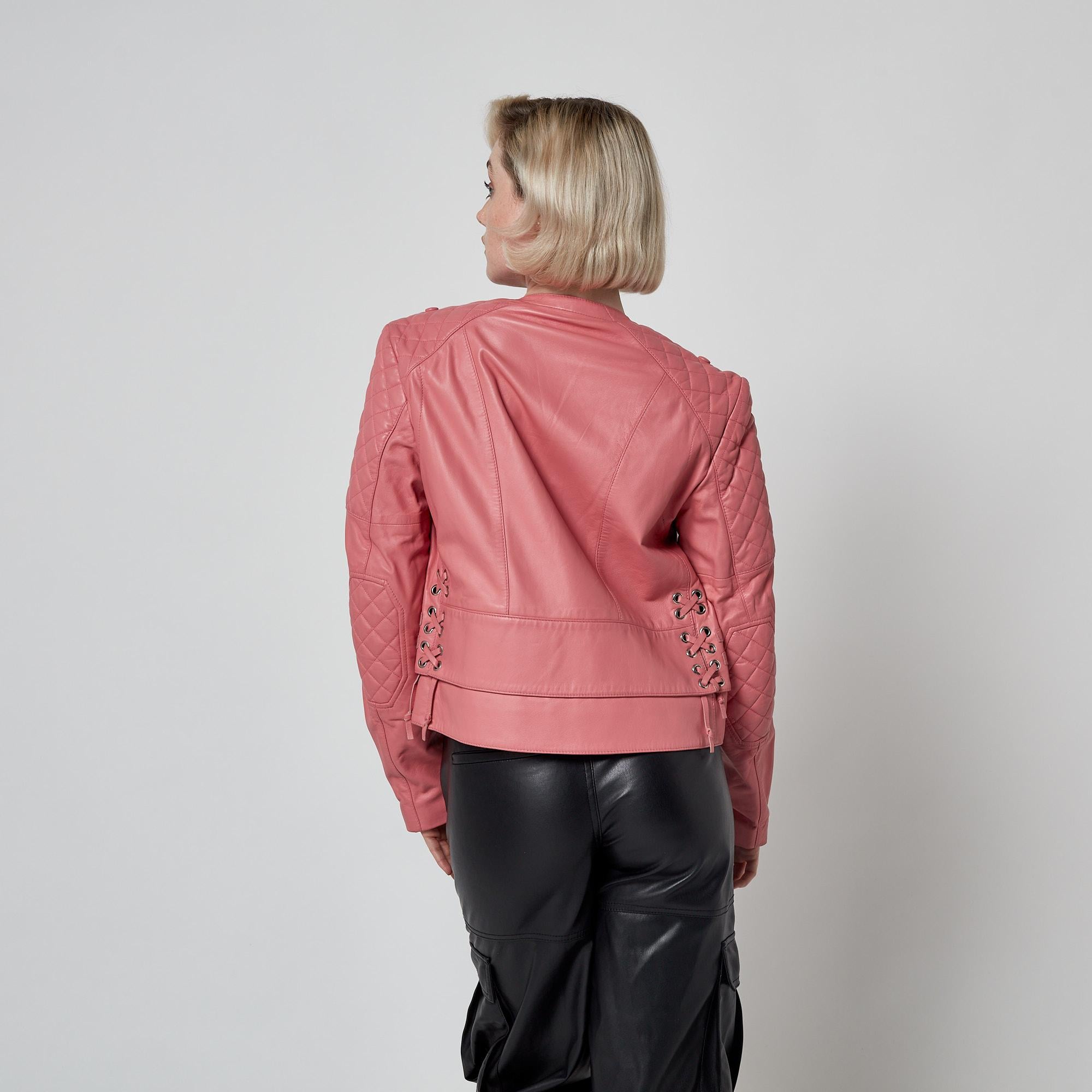 2012 Nicolas Ghesquière per Balenciaga Giacca da moto in pelle rosa in vendita 4